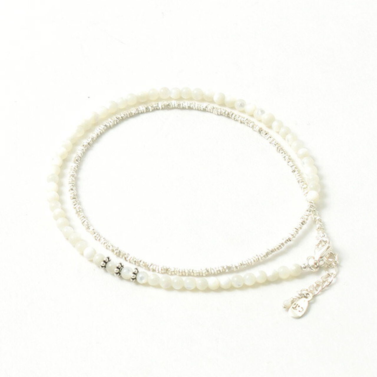Round Shell Wrap Anklet/Cullen Silver Flat Beads,White, large image number 0