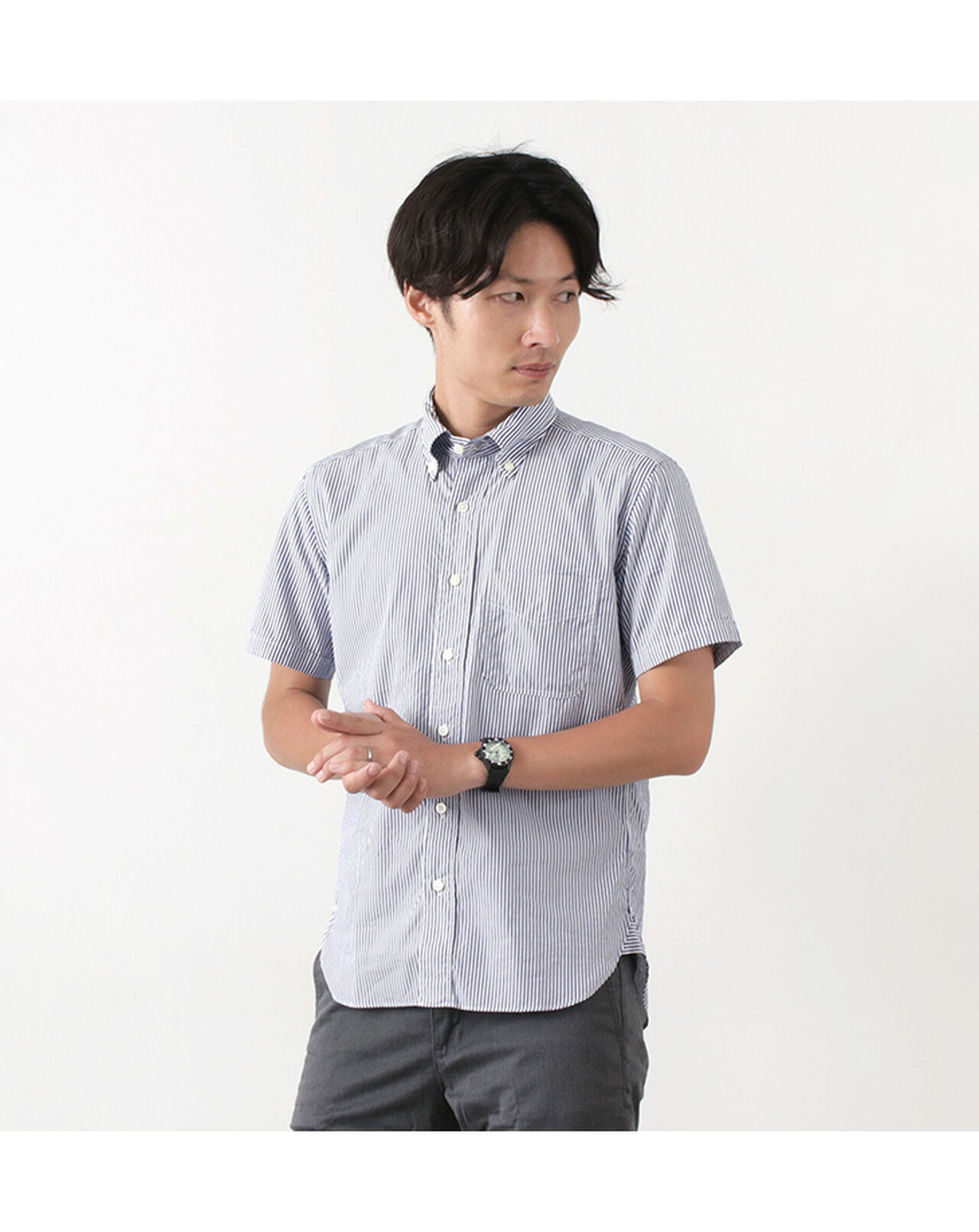 Broad Stripe Short Sleeve Button Down Shirt,, large image number 3