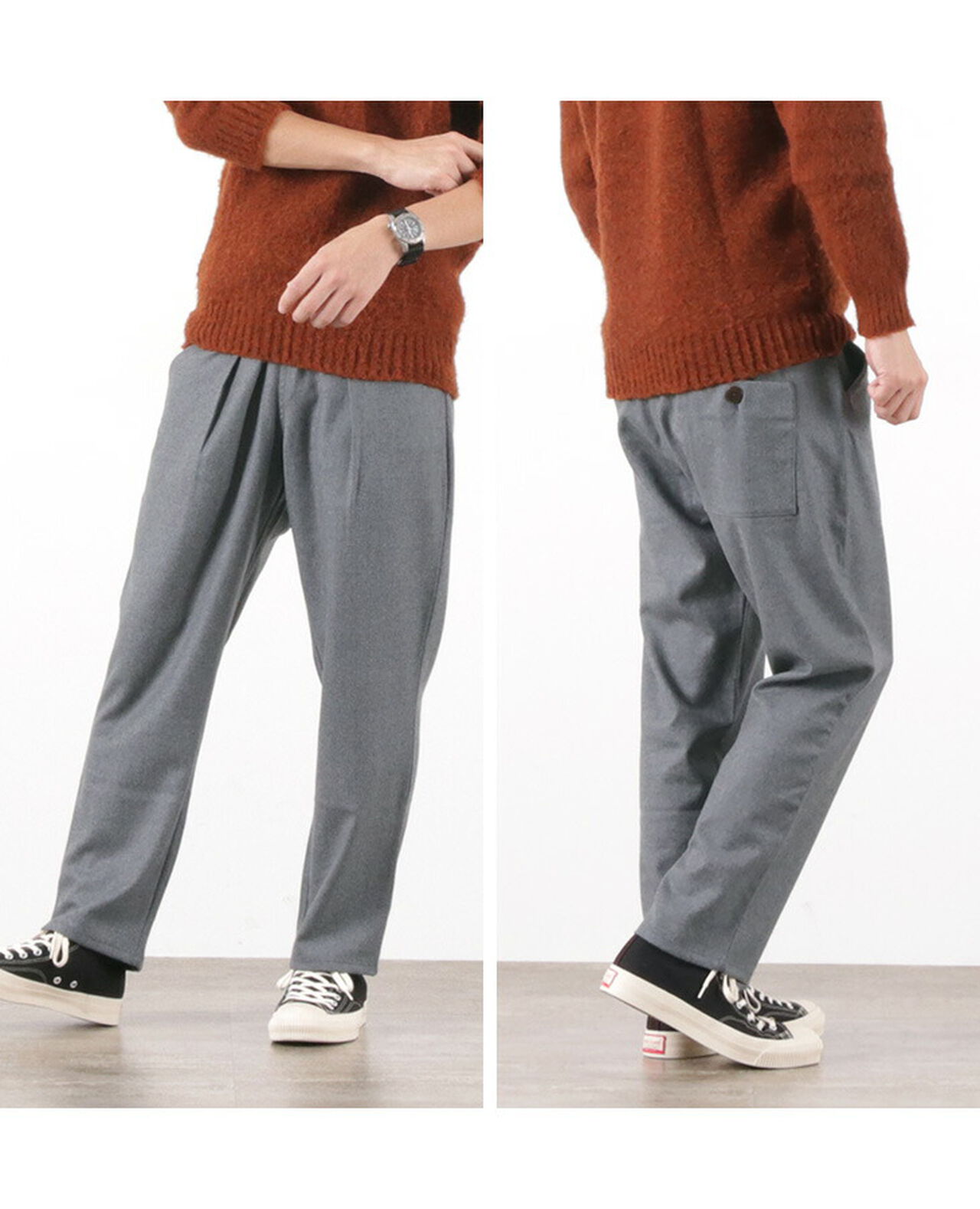 Wool flannel tucked ankle trousers,, large image number 5