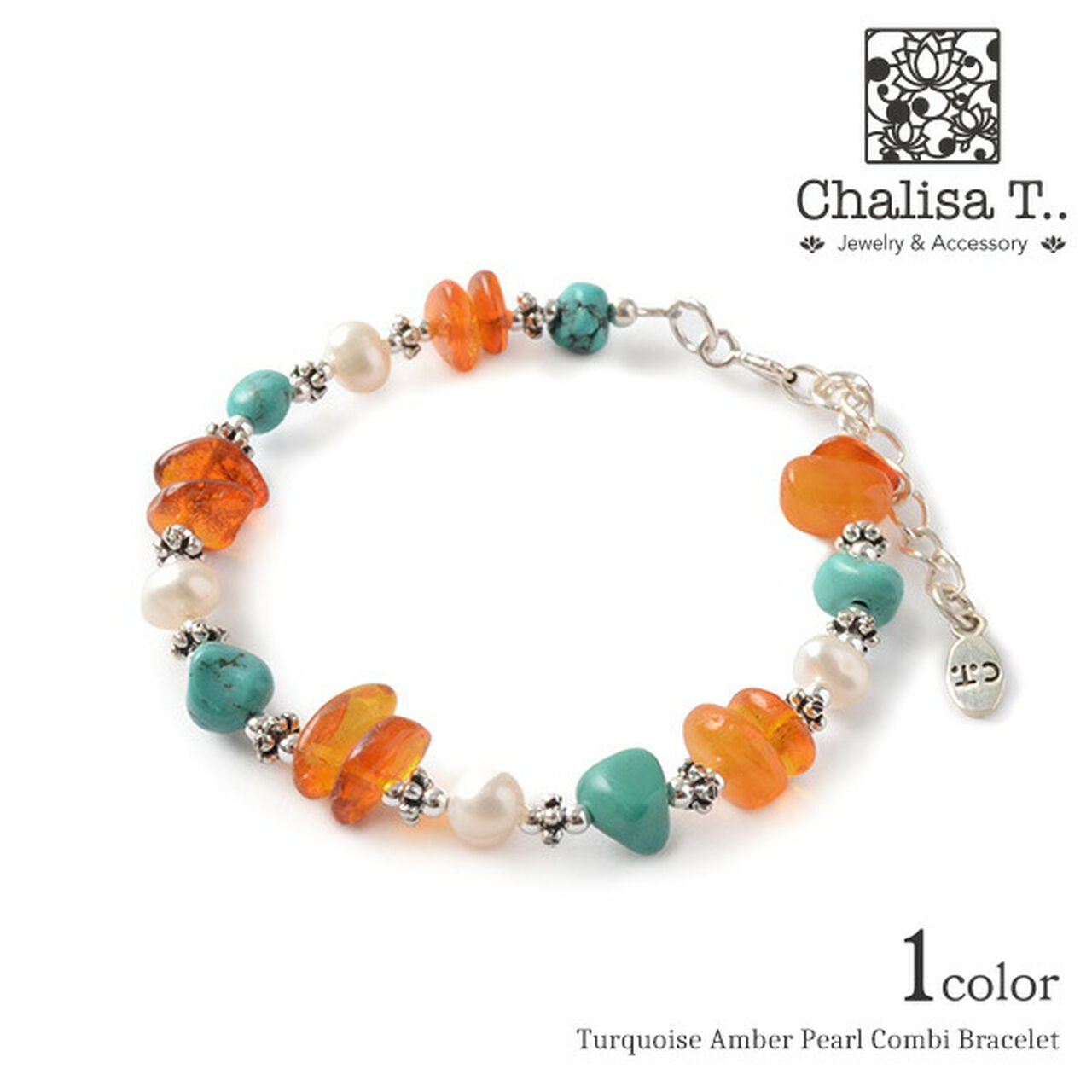 Turquoise Amber Pearl Combi Bracelet,, large image number 0