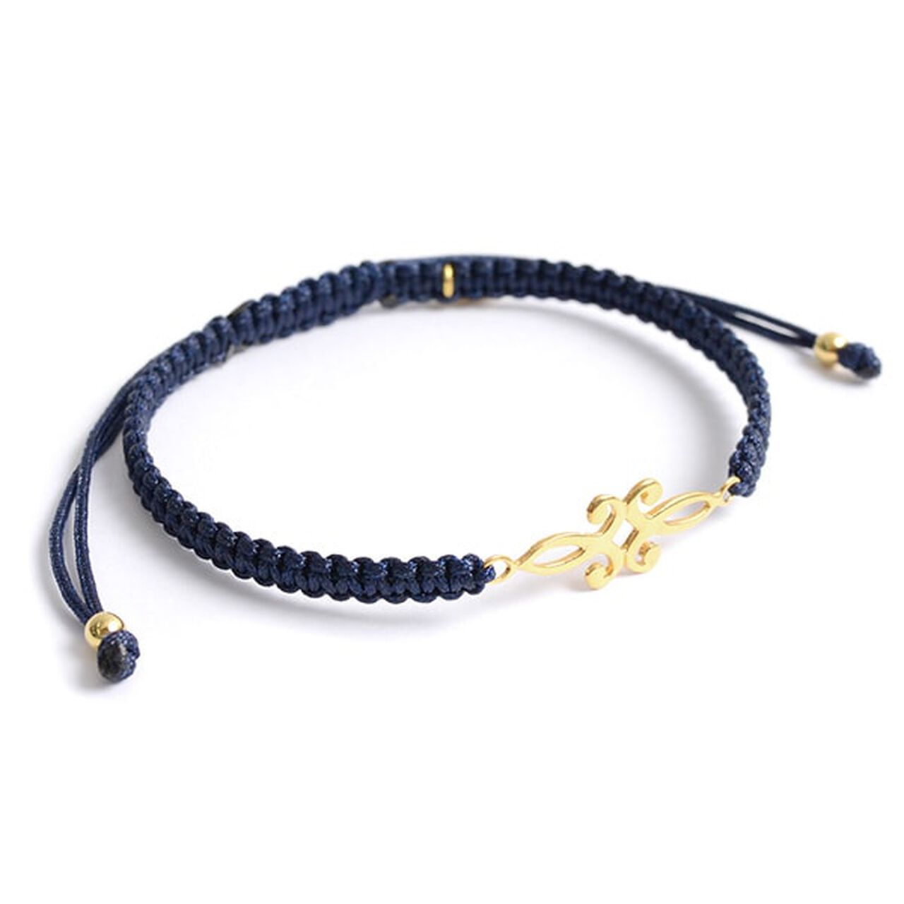 Symmetrical Flower Pattern Notched Cord Anklet,Navy_Rhodium, large image number 0